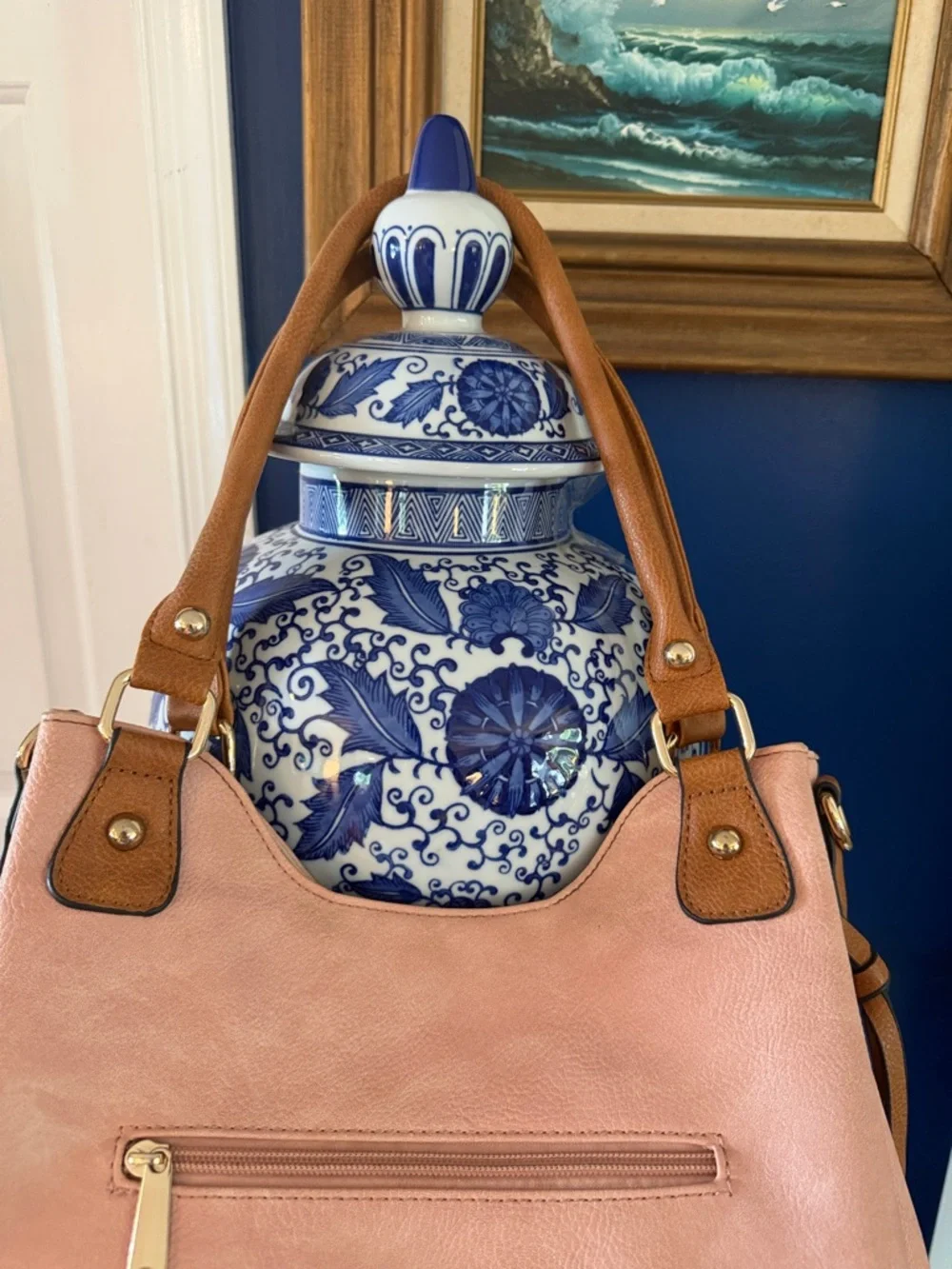Women’s Michael Kors Dorchester Baby Pink & Tan Leather Hobo Bag Purse